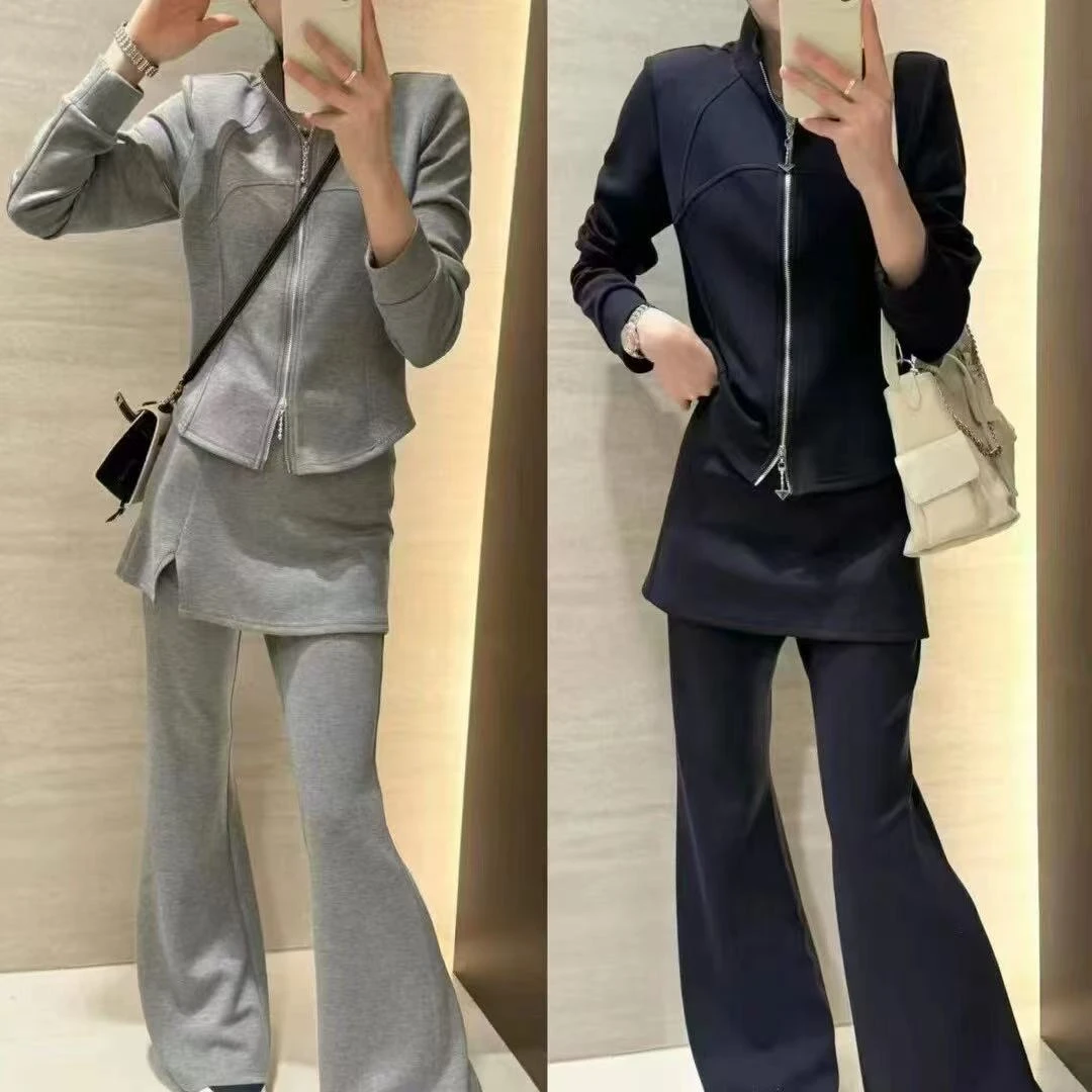 8626纸片人净版假两件套装秋季显瘦开衫连帽长袖修身时尚秋冬立领