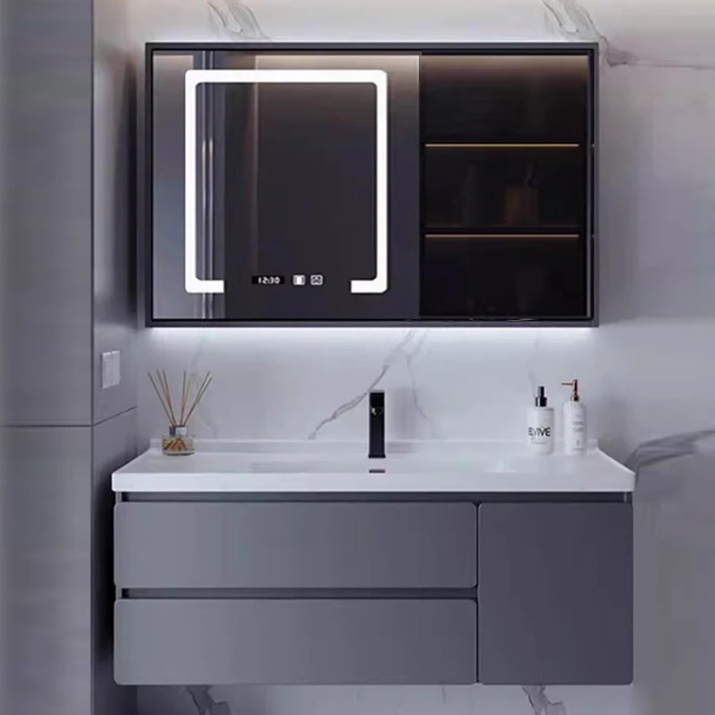 2025新款轻奢风格浴室柜组合智能镜柜陶瓷一体盆卫生间洗手洗脸盆