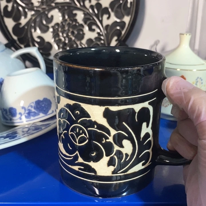 瓷片磁州窑黑刻茶杯微瑕疵