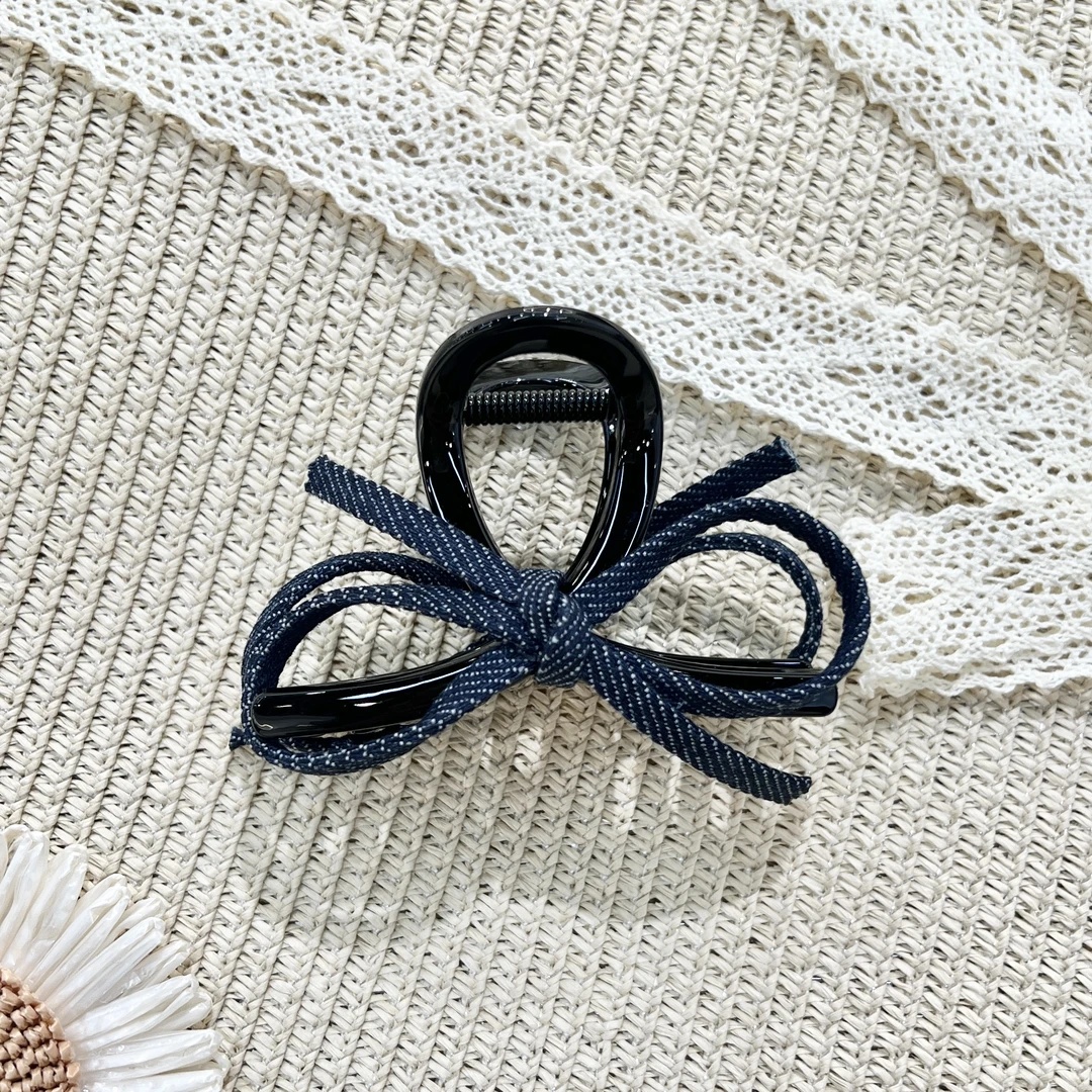 FS-19热巴同款牛仔布艺蝴蝶结简约高级感抓夹