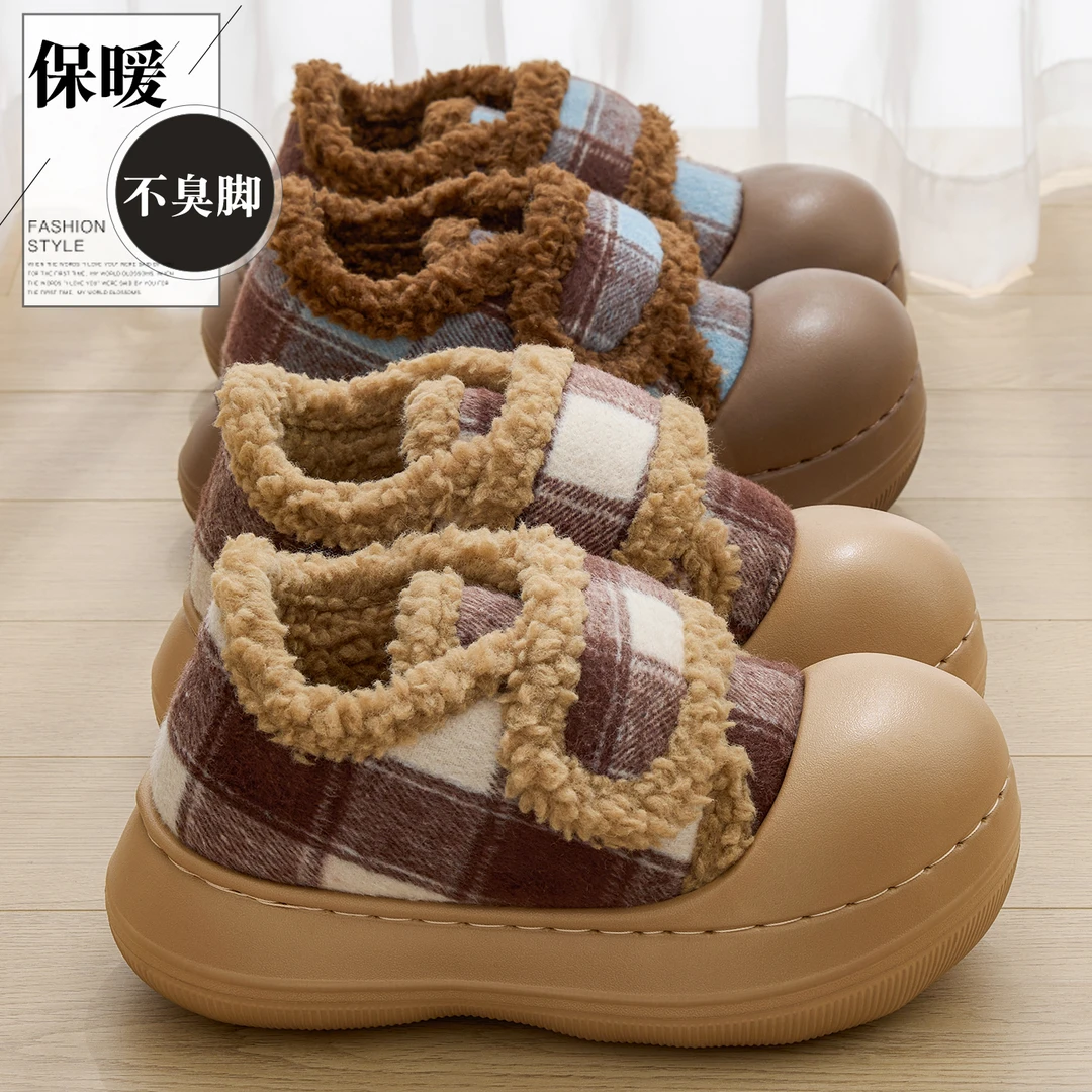 复古包跟防滑棉拖鞋女士2025冬季新款保暖加毛绒可爱毛毛绒拖鞋女