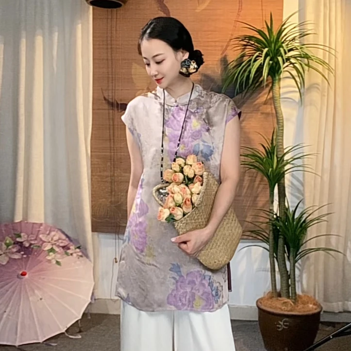 662-2新款人丝正版高货遮肉显瘦新中式百搭气质国风无袖中袍