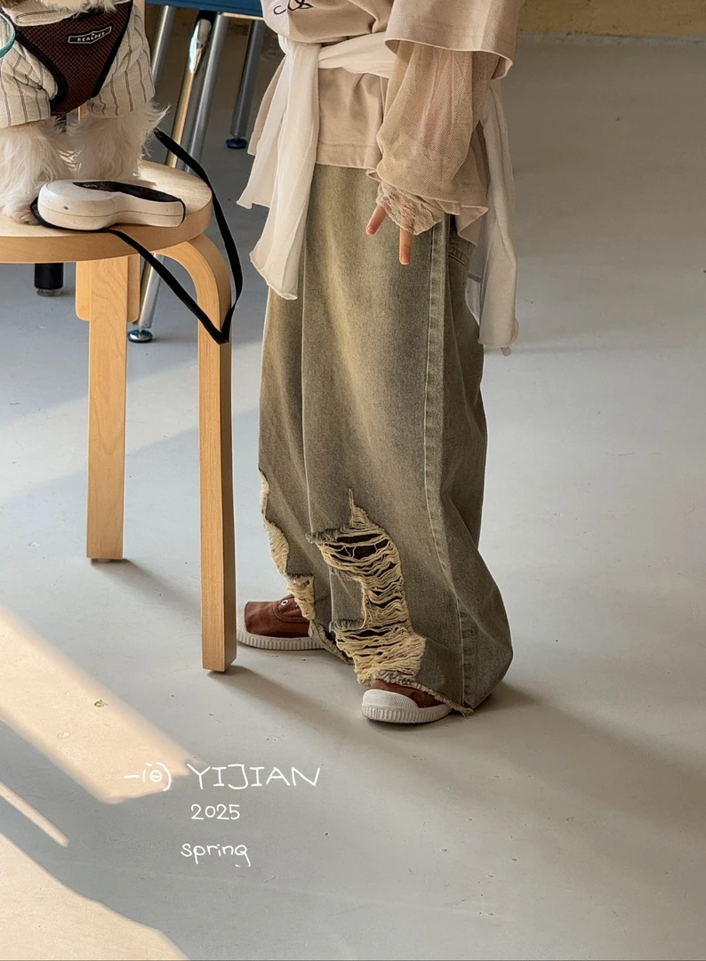 25805#彩牛磨白牛仔裤