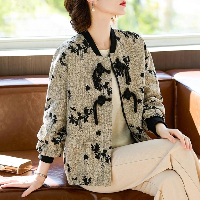 法劳格中年妈妈秋装短款夹克外套小香风新款中老年女装新中式刺绣