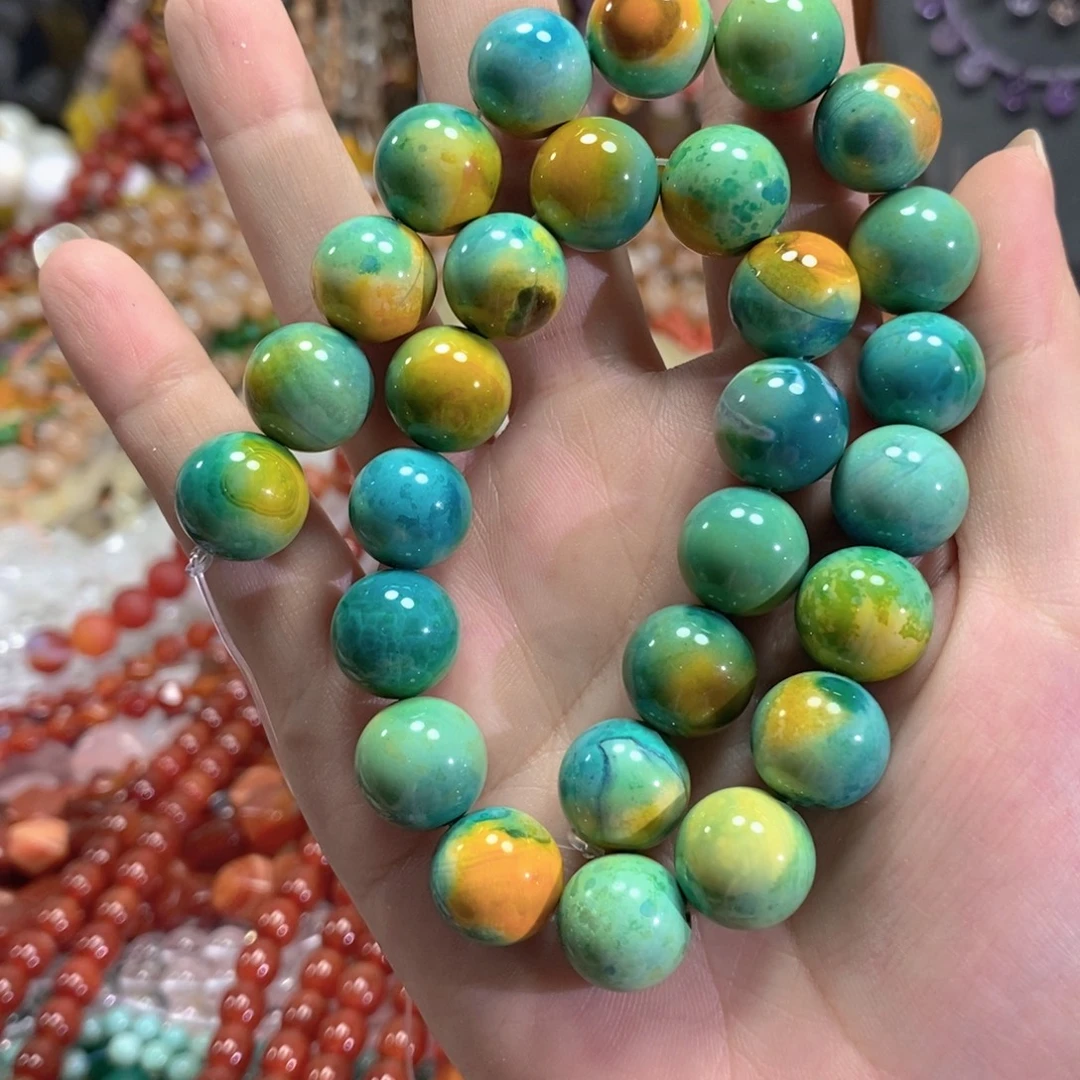 玛瑙/玉髓足银镀金镶嵌珠宝半成品地球玛瑙一条卡14mm