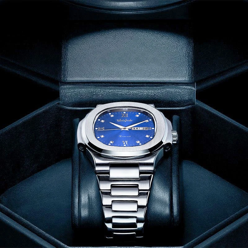 鹦鹉螺钢蓝男士手表时尚潮流大气高端腕表双日历款防水-Y