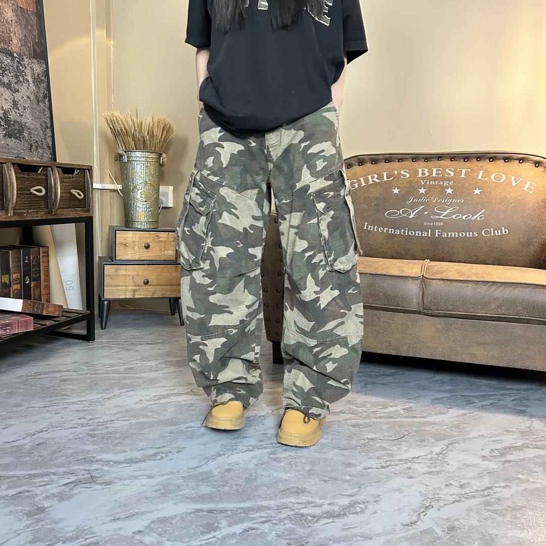 【玖澍男装】7358潮中腰工装裤迷彩休闲裤硬汉裤子宽松运动男士长裤