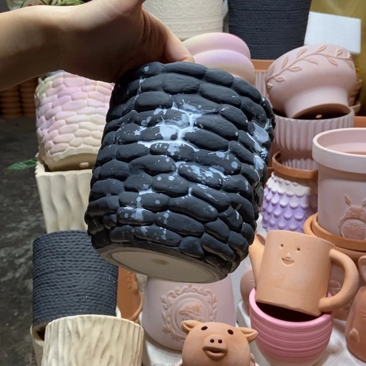 15×15泼墨石头盆 粗陶1个
