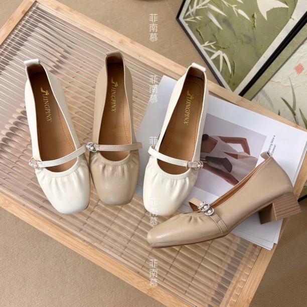 2025新款小香风玛丽珍女鞋浅口时尚气质粗跟温柔奶奶鞋单鞋399金