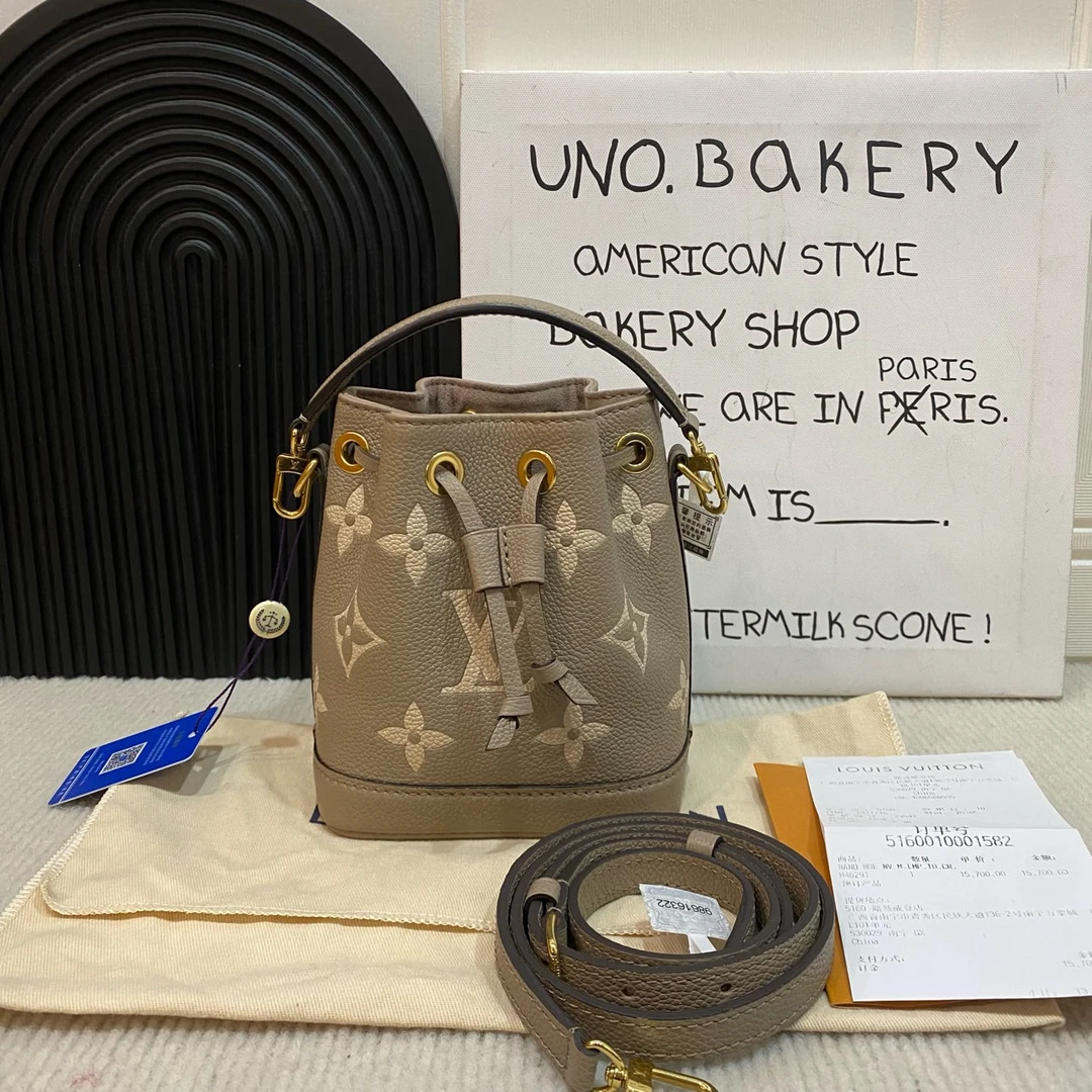95新 LouisVuitton/路易威登 【蔡包紫】老花大象灰水桶nano