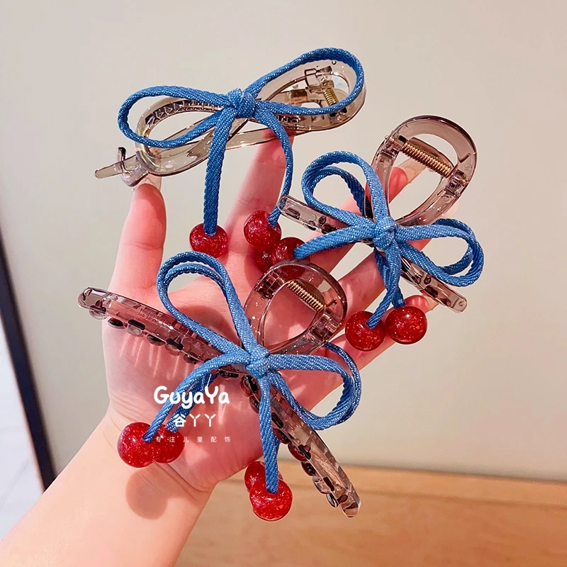 2025新款蝴蝶结儿童抓夹发饰女童发抓透灰色发夹盘发鲨鱼夹扭扭夹