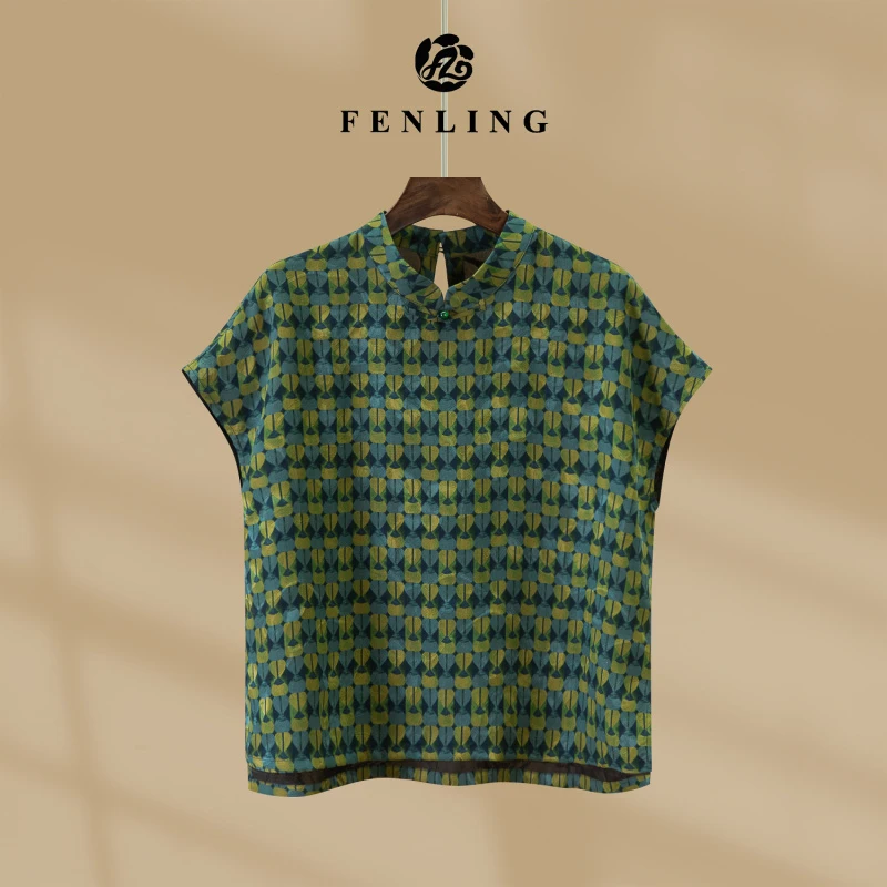 芬领-兰舒-非遗100%桑蚕丝香云纱四经绞罗设计款飞机袖上衣SY2563