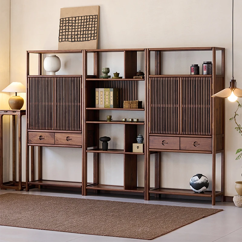 移动中式新中式茶室架框架结构榫卯无图案推拉落地隔断禅意办公室