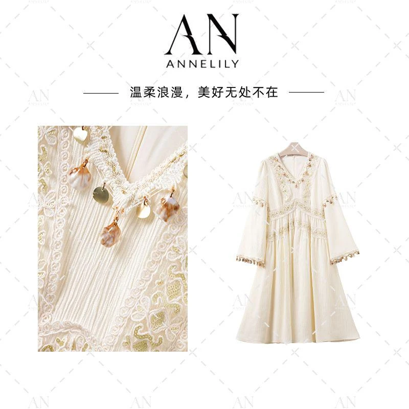 ANNELILY【寻意】新款上新时尚气质高定轻奢连衣裙AQ2502015