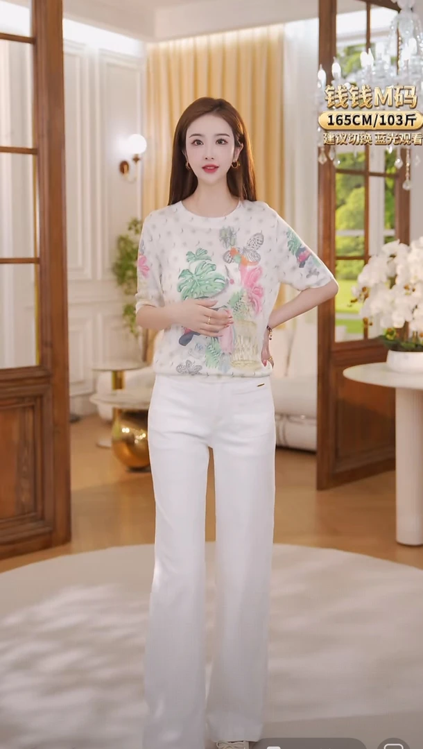 【程钱钱】满印趣味图案圆领套头短袖针织衫上衣msl351