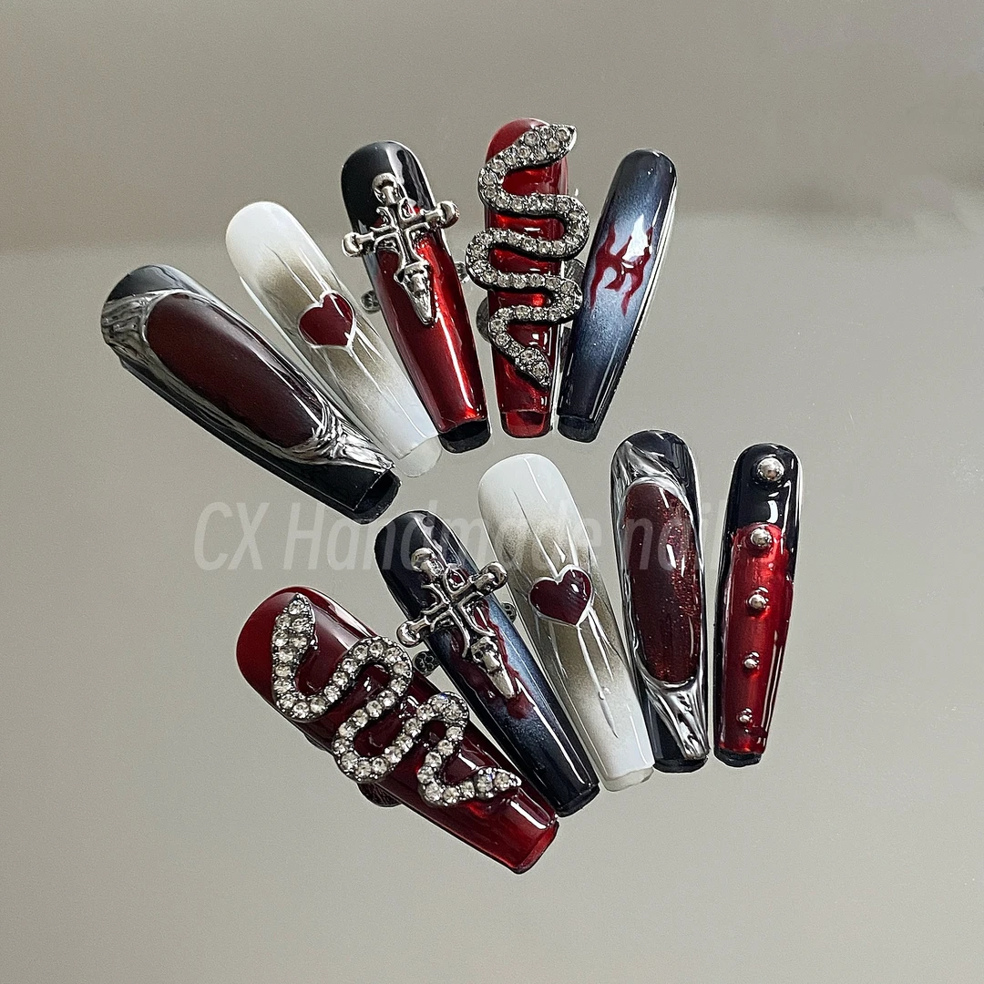 恶魔咒印丨4厘米黑红欧美穿戴甲手工穿戴甲重工穿戴甲美甲