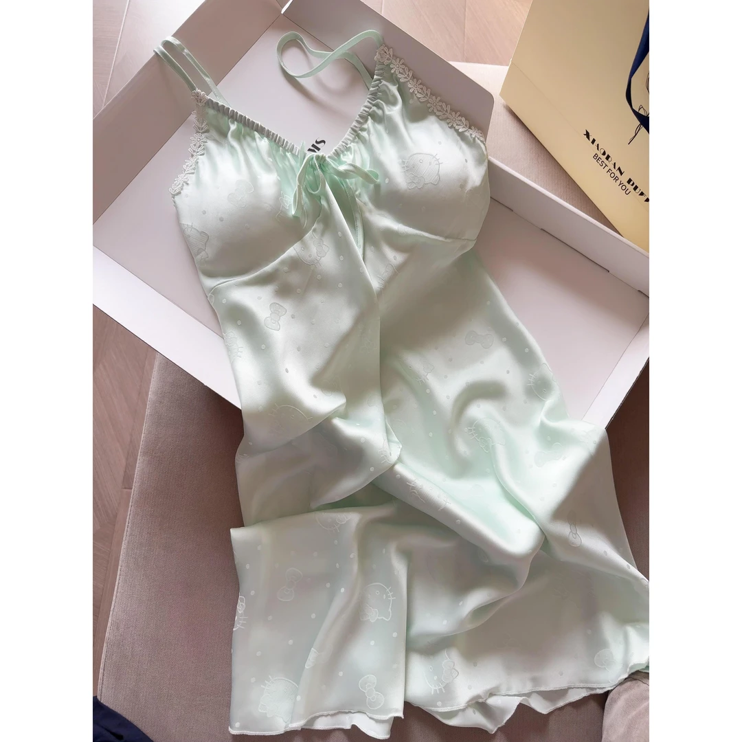 【纯欲高级感】凯蒂猫甜美带胸垫吊带睡裙女冰丝夏季新款居家睡裙