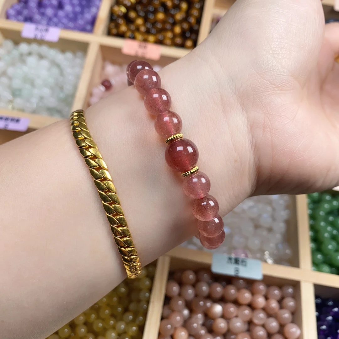 草莓晶-天然草莓晶散珠手串DIY