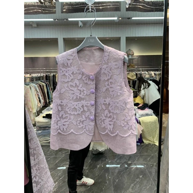 法式重工蕾丝边刺绣设计套装新品马甲外套半身裙