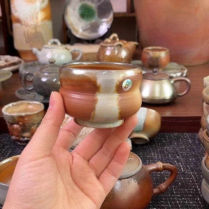 柴烧中白泥葫芦杯