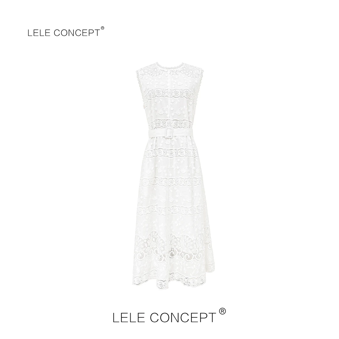 LELE CONCEPT丨【如一】法式精致优雅款扣花无袖腰带连衣裙Q0584