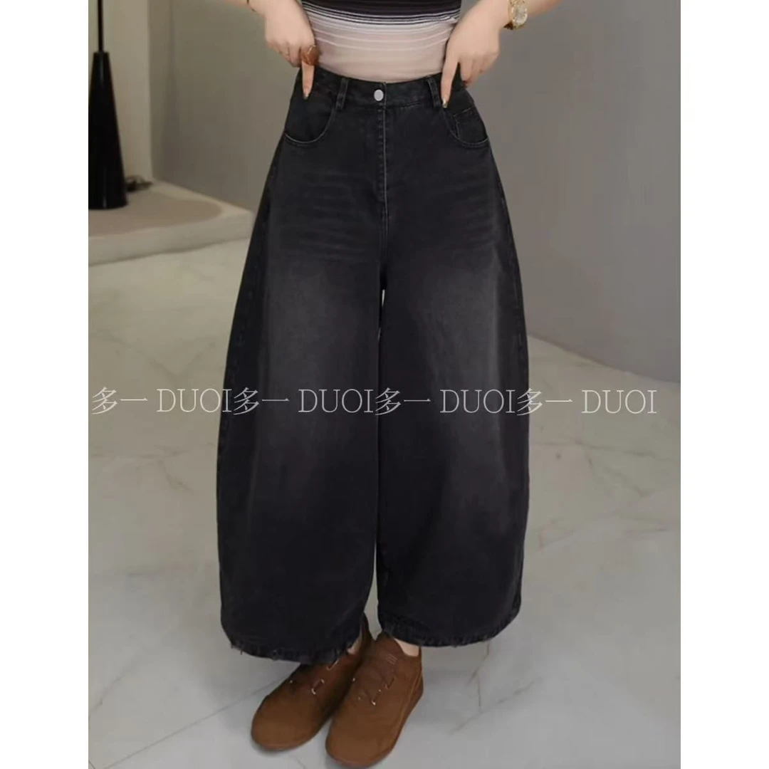 多一"港味牛仔"2025早秋复古水洗正腰高腰弯刀宽松休闲牛仔裤