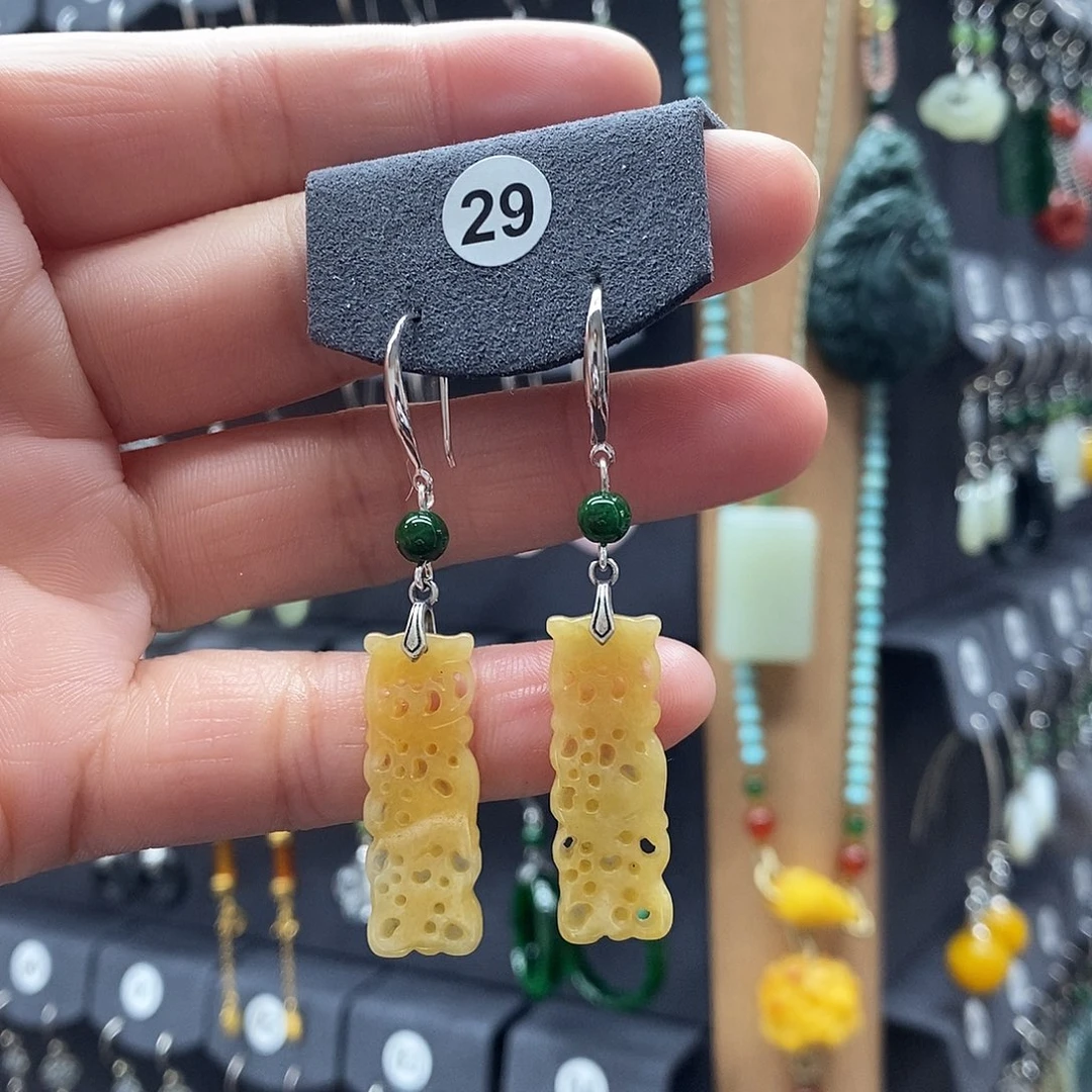 翡翠银S925镶嵌耳饰