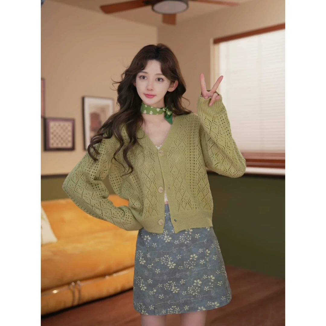 余紫绮【迷迭香】春季新款纯色长袖针织开衫宽松上衣ZS1114158