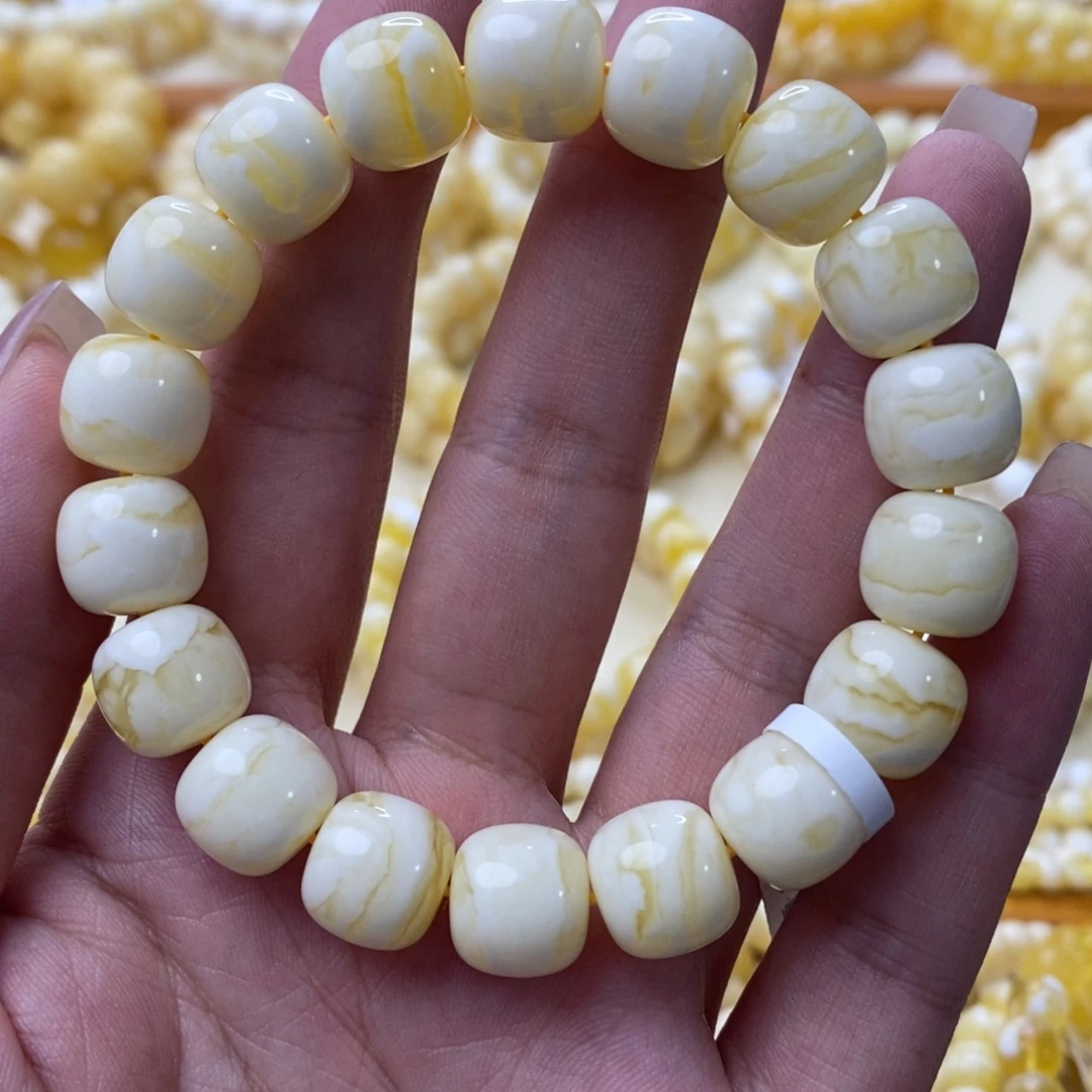 琥珀未镶嵌手链12m同料瓷白虎皮老型