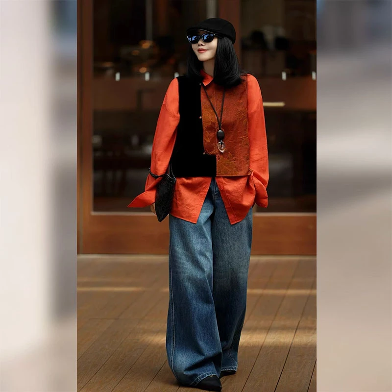 2025秋季新款新中式女装国风套装时尚气质独特上衣马甲衬衫两件套