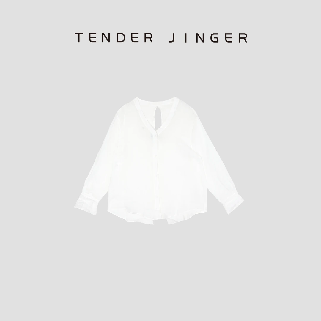 Tender Jinger苎麻V领显瘦长袖衬衫T52BEI30976