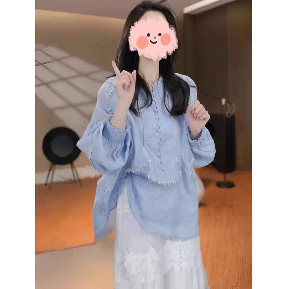 气质优雅蕾丝半身裙搭配时尚花边长袖衬衫小众独特感春季女装套装