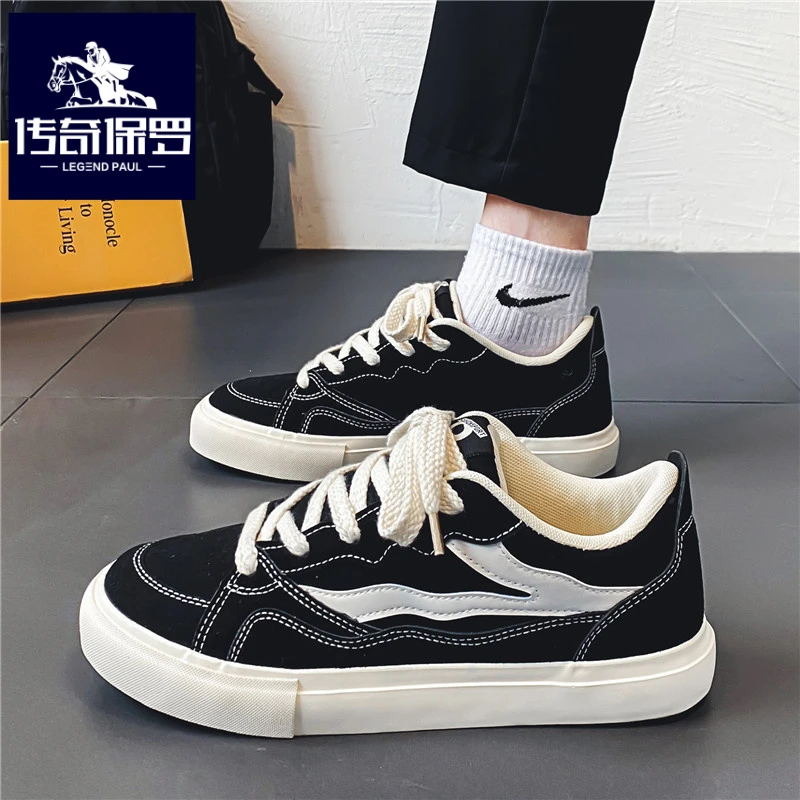 传奇保罗正版男鞋冬季黑色经典休闲帆布鞋男士潮流低帮运动滑板鞋