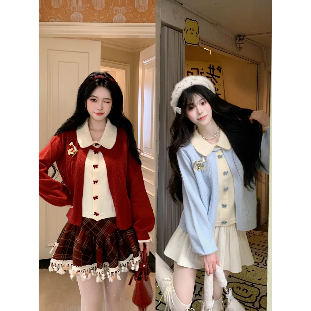 晨曦甜露 假两件减龄娃娃领少女感针织衫毛衣秋冬圣诞