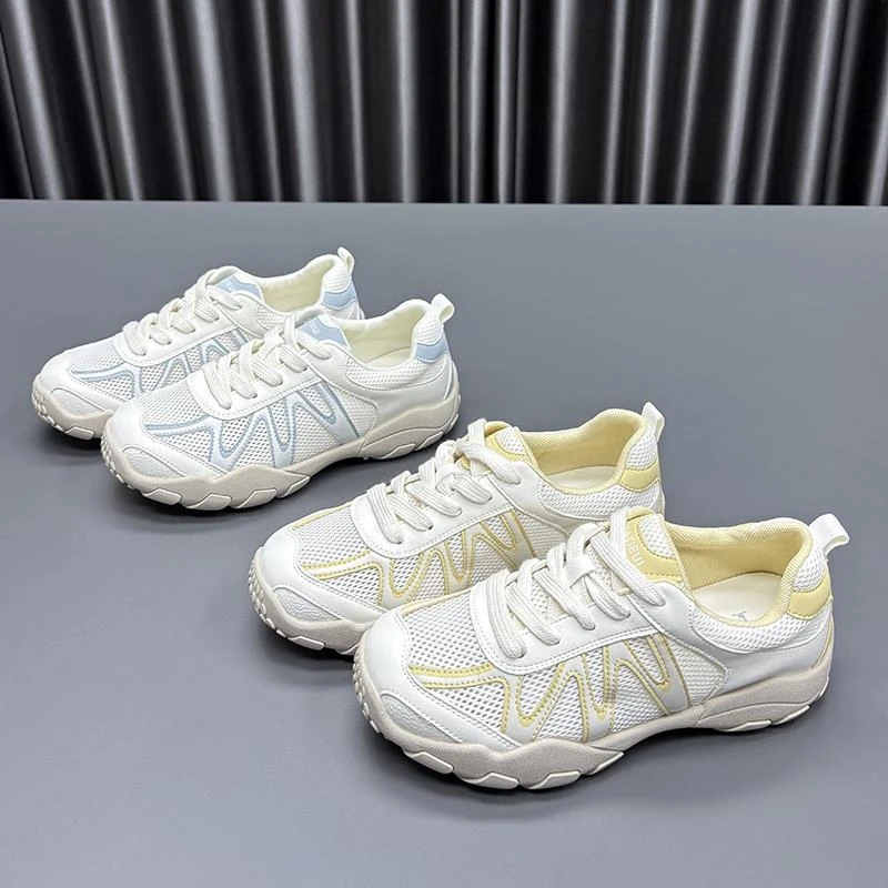 【万达撤柜】真皮网面阿甘鞋女2025夏季新款圆头厚底透气薄款牛皮