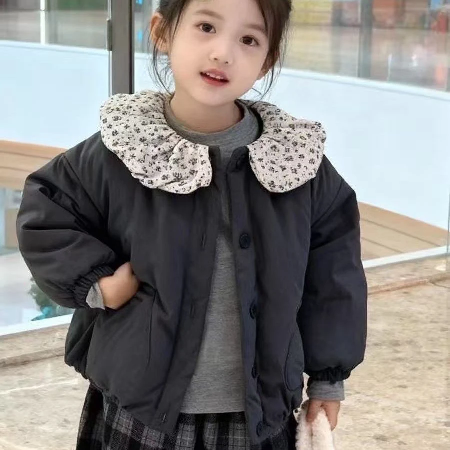 女童棉服2025冬季新款儿童韩版娃娃领加厚棉衣外套洋气淑女外套