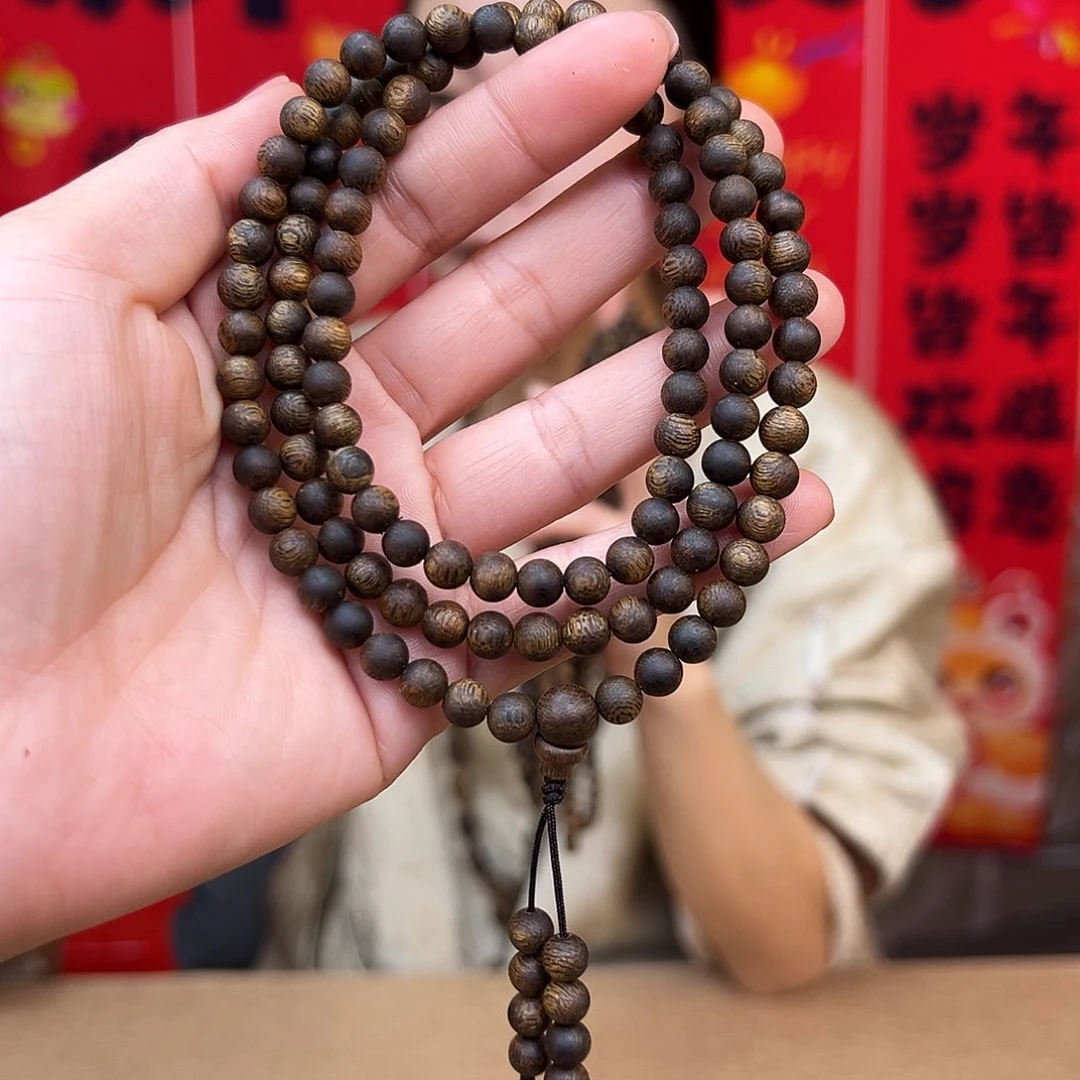 沉香手串莺歌绿奇楠张勺子圆珠多圈一条0.7