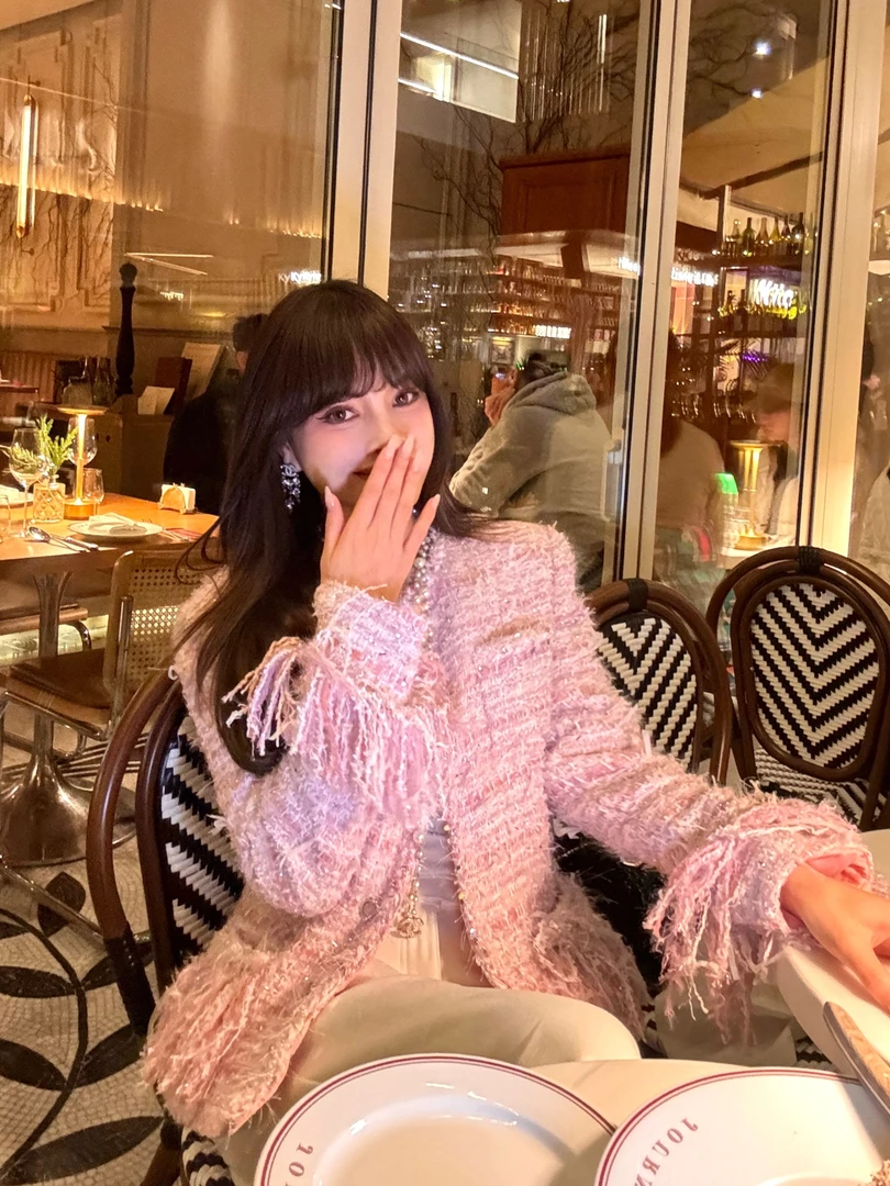 洛神-繁花之园粉系立体花呢旖旎蔷薇微收腰流苏香风短外套女