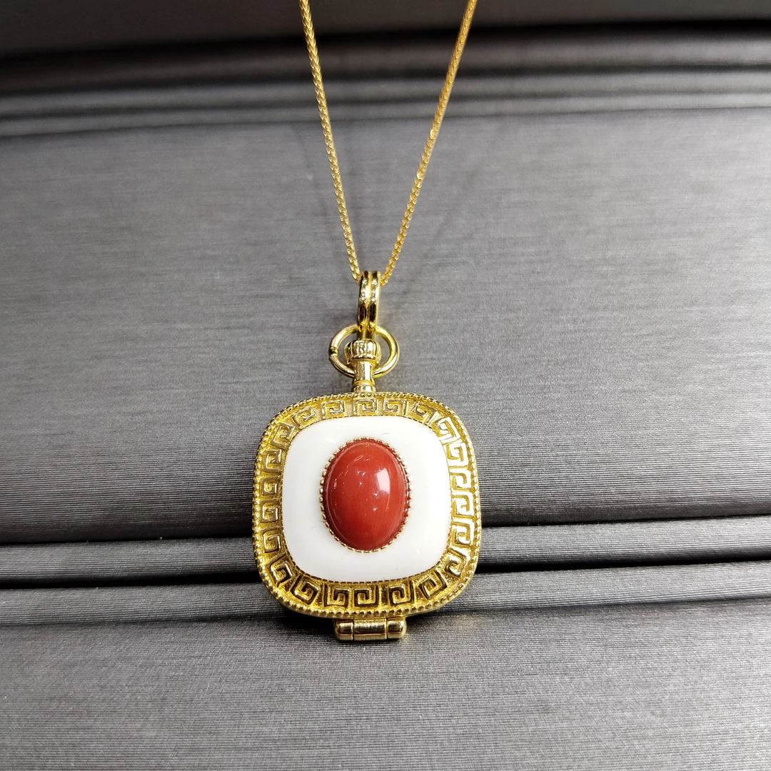 天然珊瑚红蛋面国风吊坠