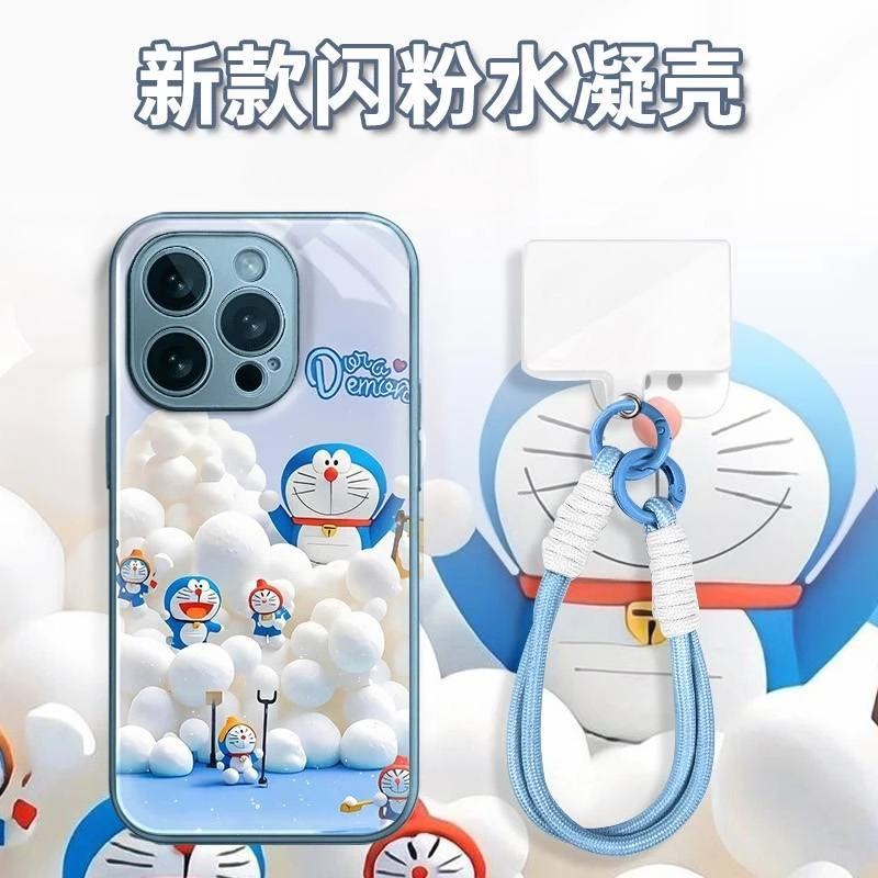 白泡沫蓝叮当水凝玻璃壳适用iPhone苹果16手机壳华为oppo小米vivo