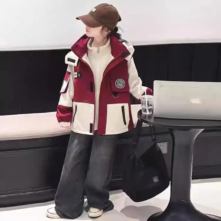女大童冲锋衣秋冬装2025新款初中生外套女孩夹棉加厚三合一可拆卸