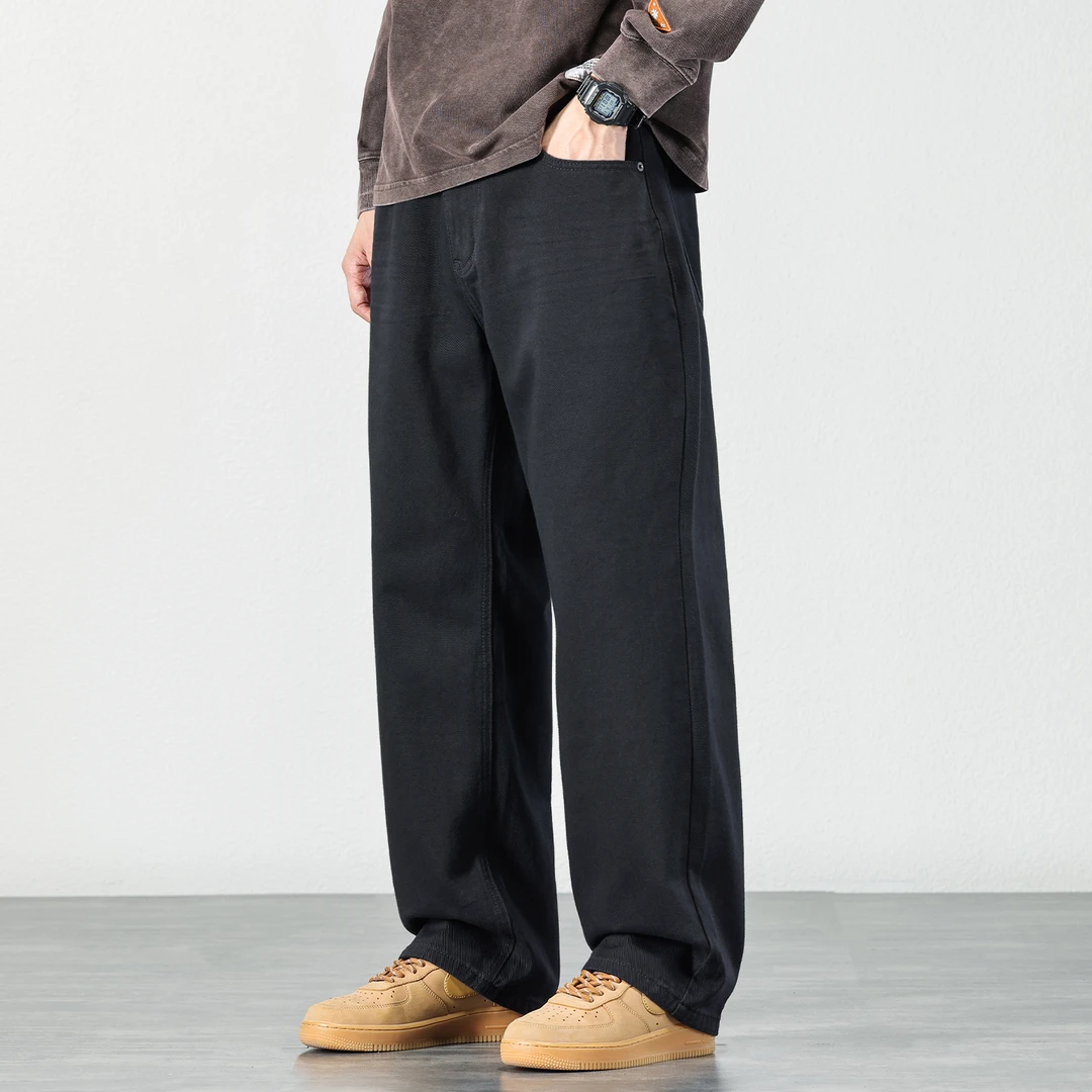 2025秋冬潮牌水洗阔腿牛仔裤男士宽松加绒裤子休闲百搭垂感长裤男