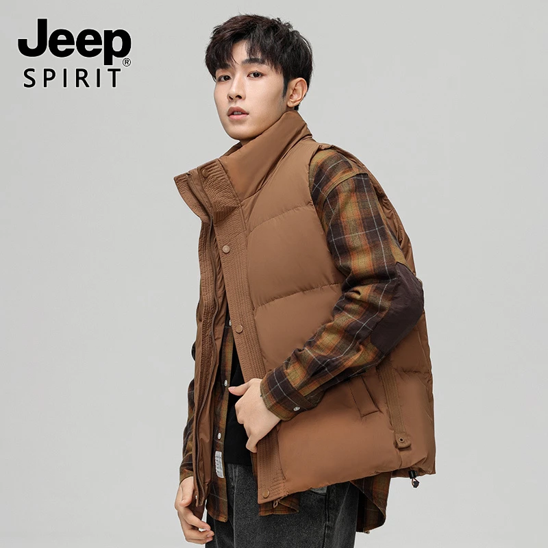 Jeep吉普冬季新国标羽绒服男款立领无袖羽绒马甲外穿保暖加厚外套