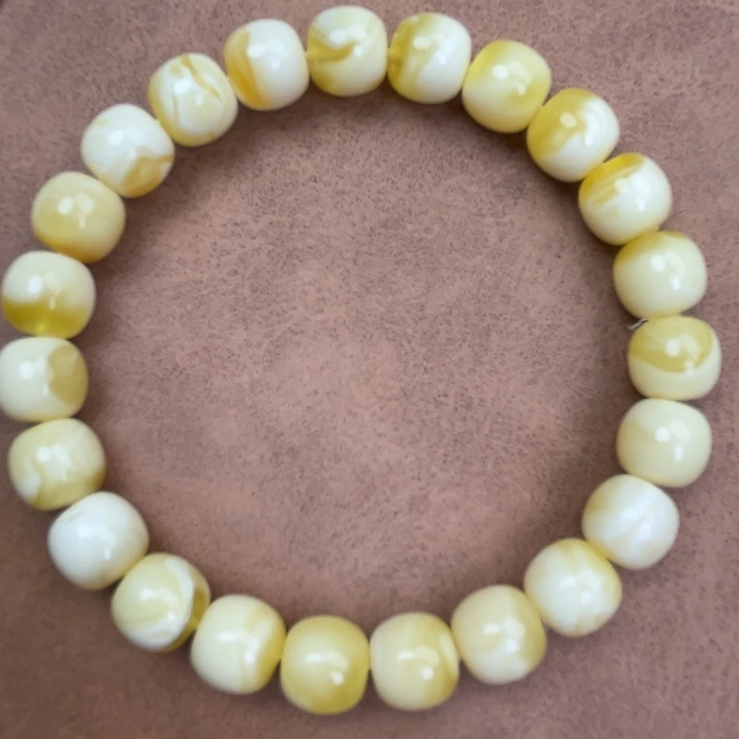 蜜蜡未镶嵌手串纯天然俄料瓷白花9.5*9腕口18+