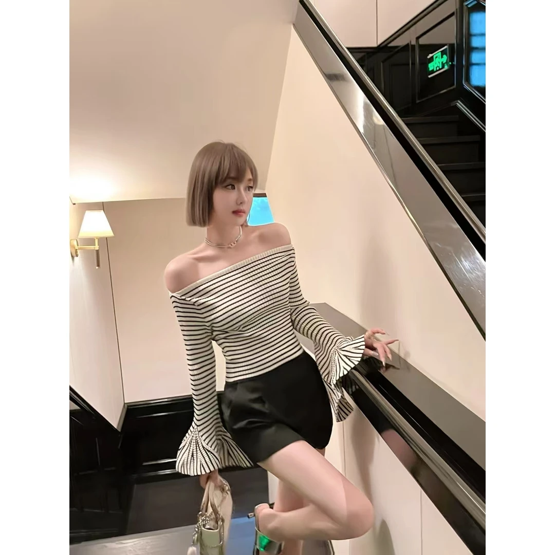 LH240079露肩针织条纹上衣 LK240384细节裙裤