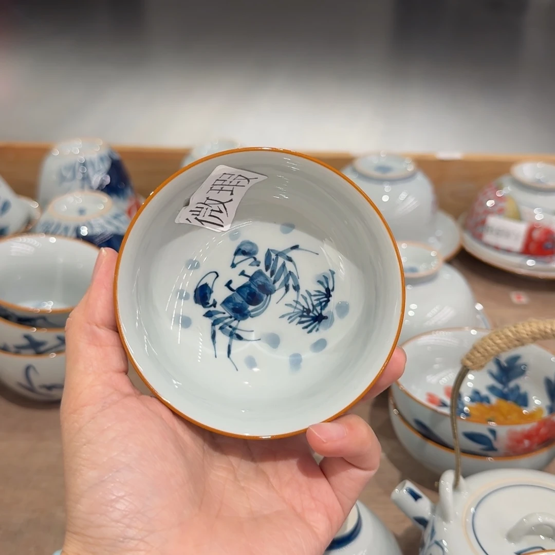 釉下手绘茶具微瑕