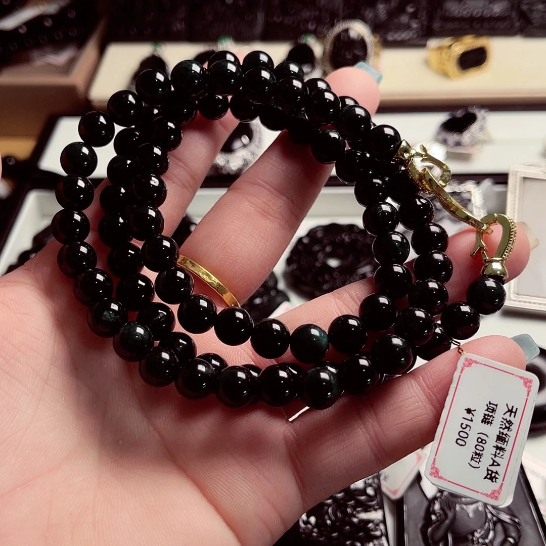 翡翠未镶嵌颈饰十级黑天然缅料A货卡8项链210