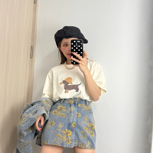 首发休闲印花简约卡通短袖女士T恤春夏运动常规印花宽松百搭时尚