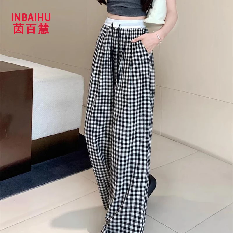 INBAIHU/茵百慧 有口袋 夏季女生薄款宽松阔腿裤女高腰显瘦松紧裤