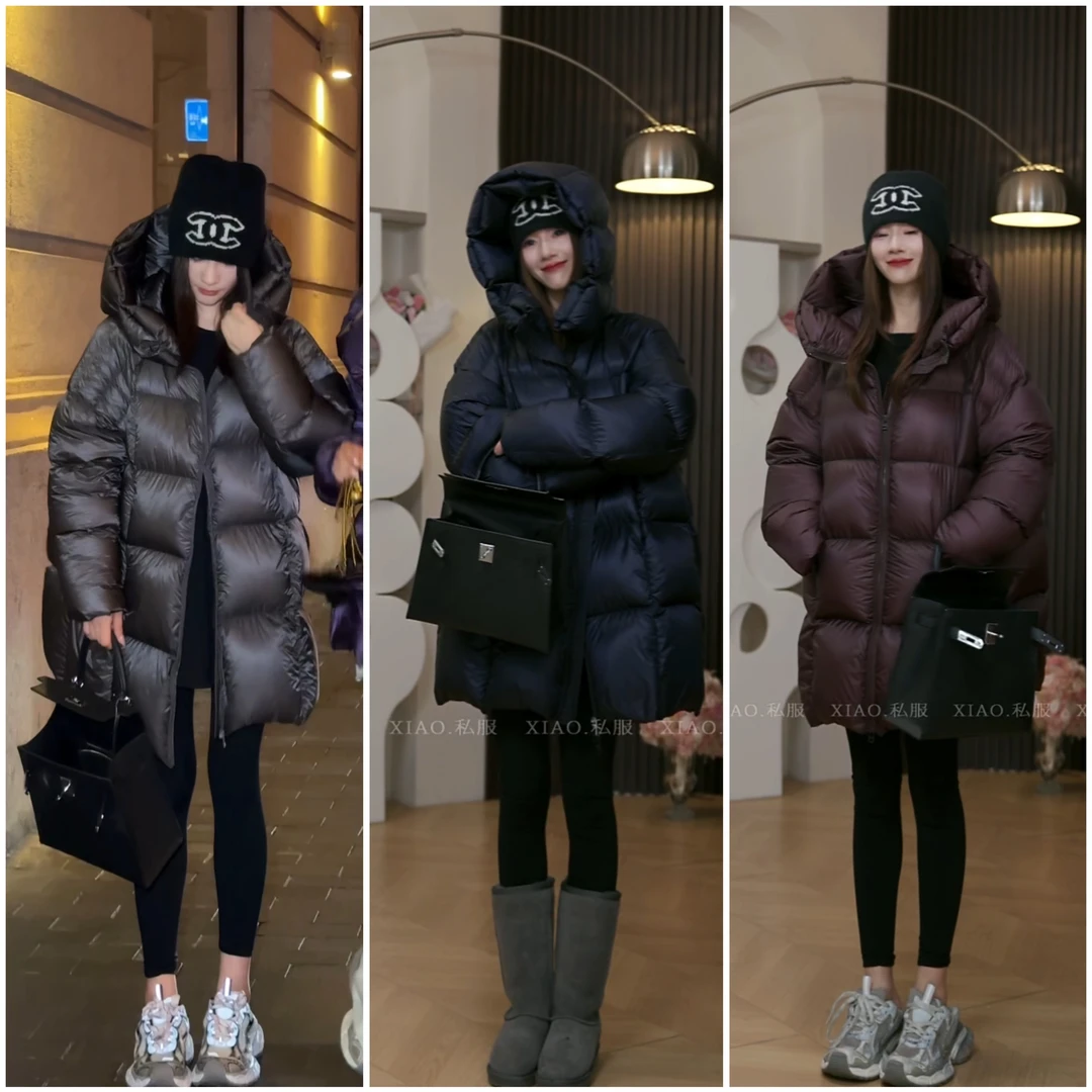 XIAO·STUDIO  新95三星白鹅绒拉链花苞帽中长款女羽绒服82510075